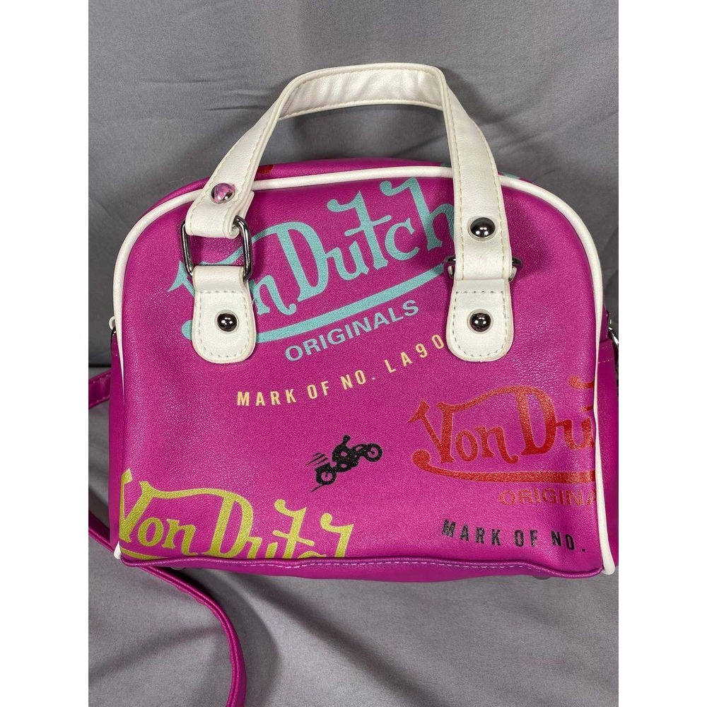VTG Von Dutch Y2k Crossbody Bag Womens Small Pink Graphic Logo Bowling Satchel